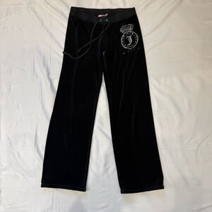 Juicy Couture Black Velour Track Pants Rhinestone Crown J Logo Y2K Sweatpants